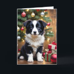 Cartes Pour Fêtes Annuelles Bordure de Noël Collie Puppy<br><div class="desc">Frère Collie chiot chien à chiens à Noël</div>