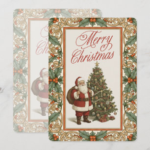 Cartes Pour Fêtes Annuelles Bordure élégante de houx Joyeux Noël