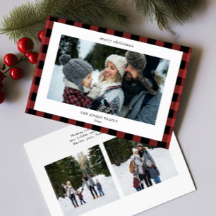 Cartes Pour Fêtes Annuelles Bordure simple rouge noir plaqué 3 photos Noël