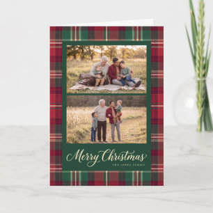 Cartes Pour Fêtes Annuelles Bordure Tartan Deux Photos Joyeux Noël