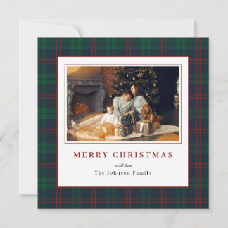 Cartes Pour Fêtes Annuelles Bordure tartan verte et rouge Photo Noël