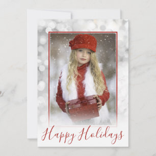 Cartes Pour Fêtes Annuelles Bordures de Noël à effet Bokeh rouge argenté avec 