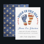 Cartes Pour Fêtes Annuelles Born in the USA Birth Announcement<br><div class="desc">Celebrate your little one’s arrival with this patriotic “Born in the USA” birth announcement card. Featuring classic red, white, and blue accents and a festive American theme, this design proudly introduces your newest star-spangled arrival. It can be personalized with your baby’s name and birth date. It’s the perfect way to...</div>