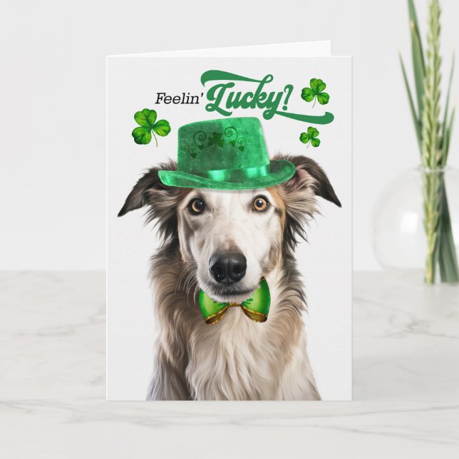 Cartes Pour Fêtes Annuelles Borzoi Chien Lucky St Patrick's Day (Devant)