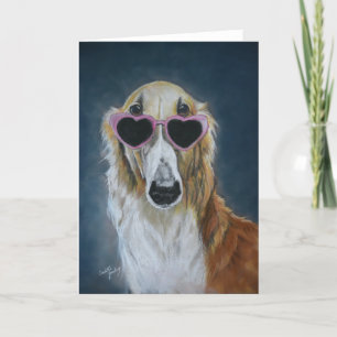 Cartes Pour Fêtes Annuelles Borzoi dans les lunettes de coeur Chien Art Grey C