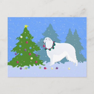 Cartes Pour Fêtes Annuelles Borzoi décorer l'arbre de Noël dans la forêt