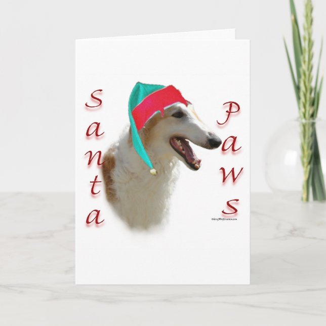 Cartes Pour Fêtes Annuelles Borzoi Père Noël Paws (Devant)