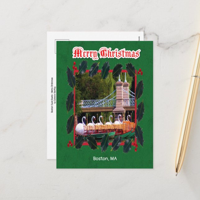 Cartes Pour Fêtes Annuelles Boston, MA - Joyeux Noël (Devant/Arrière en situation)