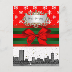Cartes Pour Fêtes Annuelles Boston Skyline Red Snowflon Noël