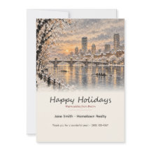 Boston Snowy Ink Wash Realtor Holiday Card