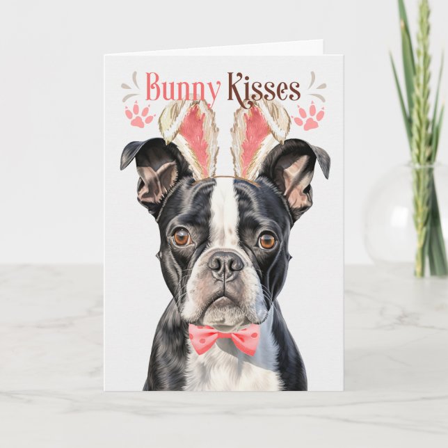 Cartes Pour Fêtes Annuelles Boston Terrier à Bunny Ears pour Pâques (Devant)