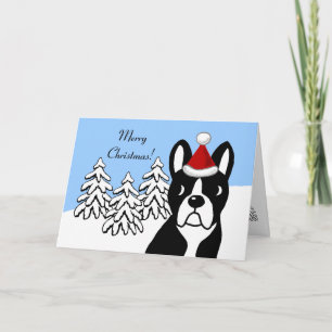 Cartes Pour Fêtes Annuelles Boston Terrier Cartographie de Noël Snow Woods