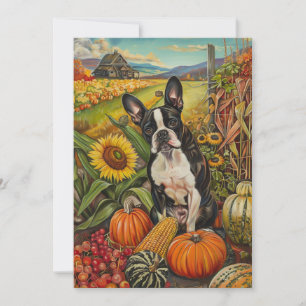 Cartes Pour Fêtes Annuelles Boston Terrier Chien Automne Moisson Thanksgiving