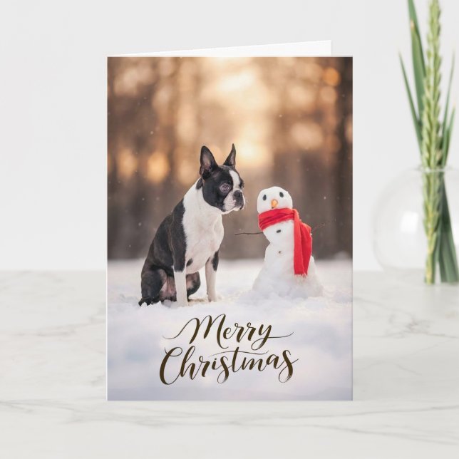 Cartes Pour Fêtes Annuelles Boston Terrier Christmas Snowman (Devant)