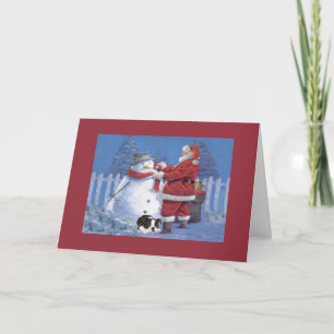 Cartes Pour Fêtes Annuelles Boston Terrier Christmas Snowman et Père Noël Gree