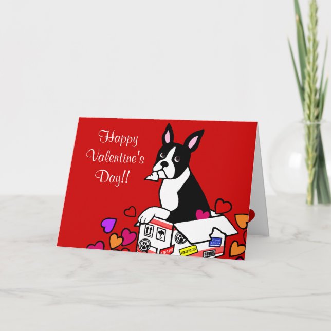 Cartes Pour Fêtes Annuelles Boston Terrier dans la bande dessinée de boîte (Devant)