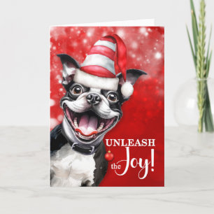 Cartes Pour Fêtes Annuelles Boston Terrier Dog déchaîner la joie Noël