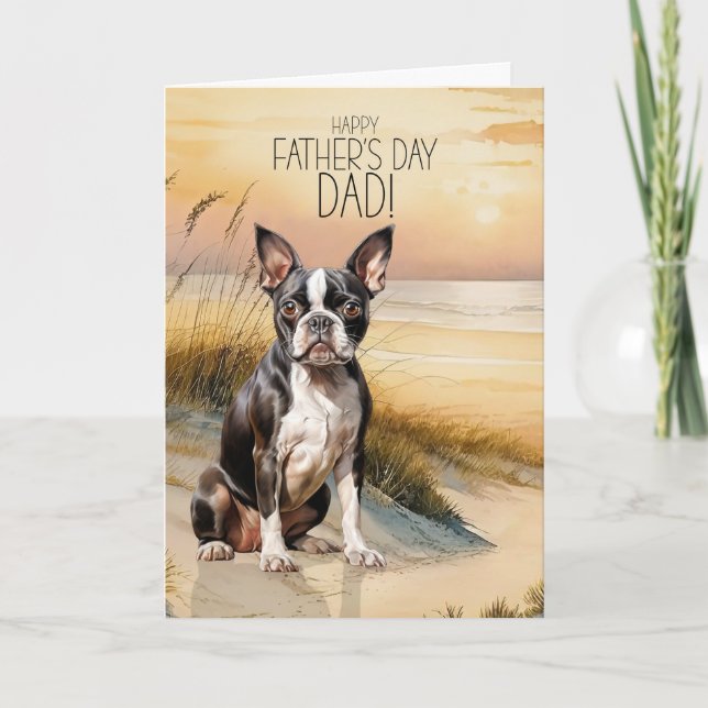 Cartes Pour Fêtes Annuelles Boston Terrier Dog Sunset Beach Father's Day (Devant)
