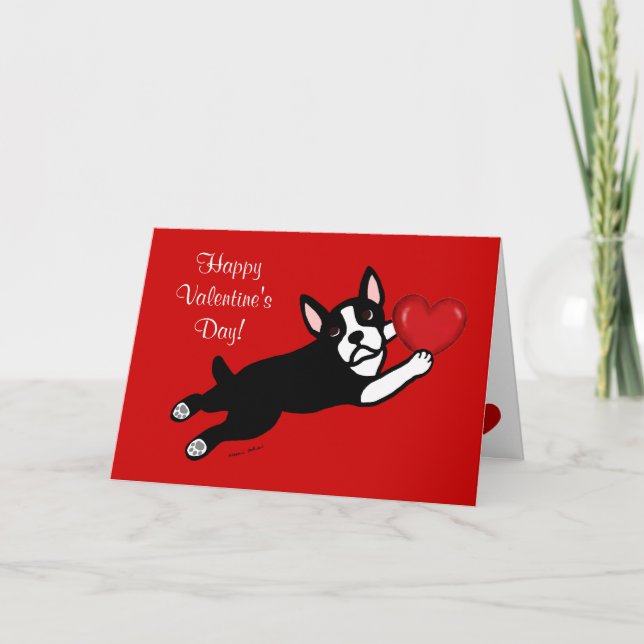 Cartes Pour Fêtes Annuelles Boston Terrier et coeur rouge Valentine (Devant)