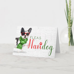 Cartes Pour Fêtes Annuelles Boston Terrier Funny Fleas Navidog Noël