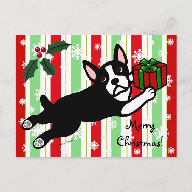 Cartes Pour Fêtes Annuelles Boston Terrier Noël 2 Cartogrammes Snowflakes (Devant)