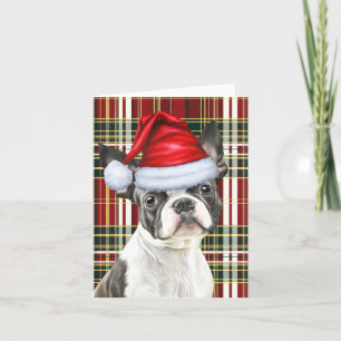 Cartes Pour Fêtes Annuelles Boston Terrier Rouge Vert saisonnier Plaid Noël