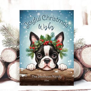 Cartes Pour Fêtes Annuelles Boston Terrier Winter Wonderland Joyeux Noël