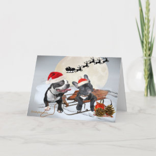 Cartes Pour Fêtes Annuelles Boston Terriers Père Noël et Reindeer Card