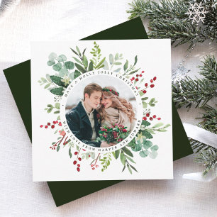Cartes Pour Fêtes Annuelles Botanical Greenery Christmas Photo Square
