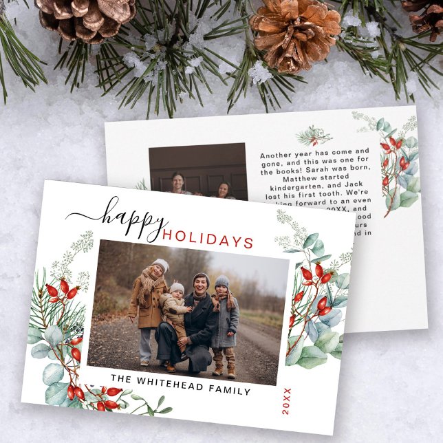 Cartes Pour Fêtes Annuelles Botanical Watercolor Greenery Photo (Créateur téléchargé)