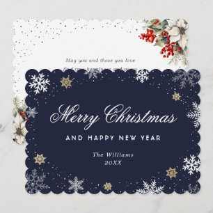 Cartes Pour Fêtes Annuelles Botanique Aquarelle Flocon de Neige Bleu 