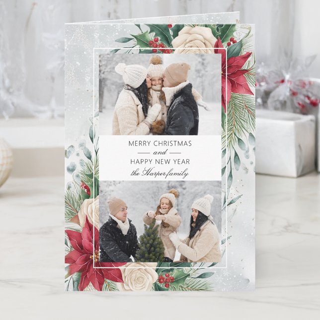 Cartes Pour Fêtes Annuelles Botanique classique d'hiver Deux photos (Créateur téléchargé)