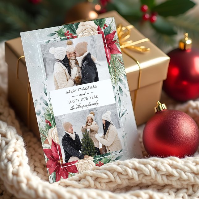 Cartes Pour Fêtes Annuelles Botanique classique d'hiver Deux photos (Créateur téléchargé)