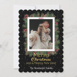 Cartes Pour Fêtes Annuelles Botanique d'hiver et flocons de neige Photo