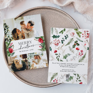 Cartes Pour Fêtes Annuelles Botanique d'hiver moderne 3 Photo Joyeux Noël