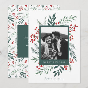 Cartes Pour Fêtes Annuelles Botanique d'hiver Noël Photo verte Nouvel An