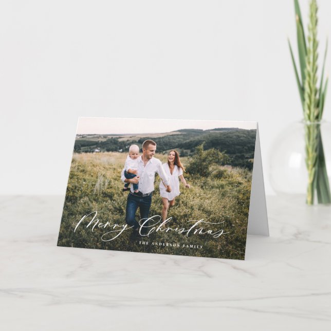 Cartes Pour Fêtes Annuelles Botanique moderne 1 photo Noël élégant script (Devant)