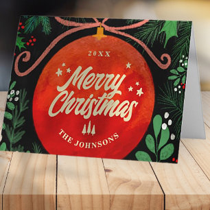 Cartes Pour Fêtes Annuelles Botanique moderne rouge boule de Noël