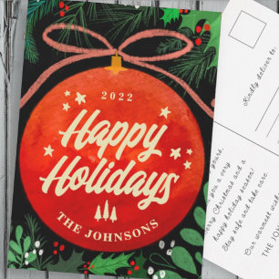 Cartes Pour Fêtes Annuelles Botanique moderne rouge boule de Noël