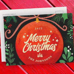 Cartes Pour Fêtes Annuelles Botanique moderne rouge boule de Noël