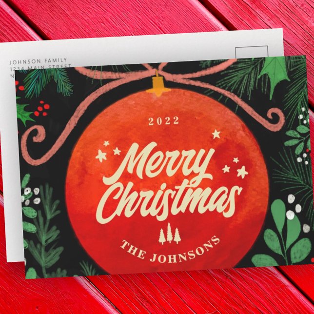 Cartes Pour Fêtes Annuelles Botanique moderne rouge boule de Noël (Créateur téléchargé)