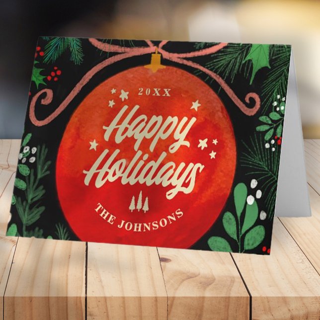 Cartes Pour Fêtes Annuelles Botanique moderne rouge boule de Noël (Créateur téléchargé)