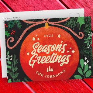 Cartes Pour Fêtes Annuelles Botanique moderne rouge boule de Noël