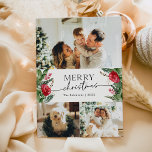 Cartes Pour Fêtes Annuelles Botanique moderne Script 3 Photo Joyeux Noël<br><div class="desc">Cette collection présente des fleurs rouges aquarelles,  des baies et de la verdure hivernale avec une typographie moderne et élégante,  avec un motif botanique d'hiver.</div>