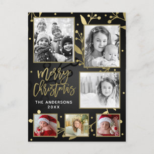 Cartes Pour Fêtes Annuelles Botanique noir et or Joyeux Noël 6 Photo