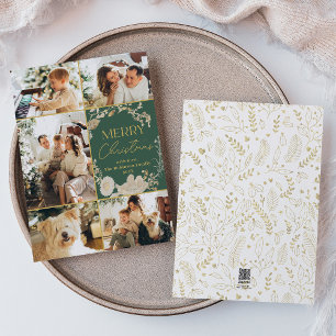 Cartes Pour Fêtes Annuelles Botanique Or Blanc Floral Wreath Photo Noël
