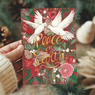 Cartes Pour Fêtes Annuelles Botanique Rouge Paix sur Terre Colombes Fleur Fl