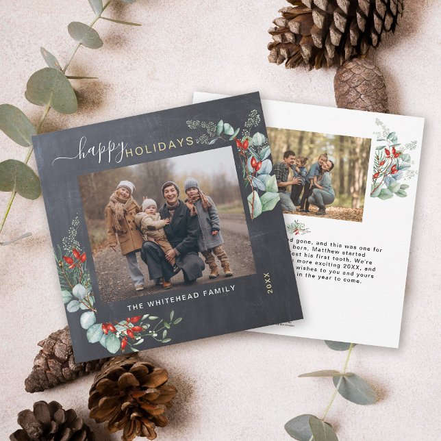 Cartes Pour Fêtes Annuelles Botanique Verdure aquarelle Rustique tableau de bo (You will love these beautiful Christmas cards! They feature botanical watercolor pine and berries.)