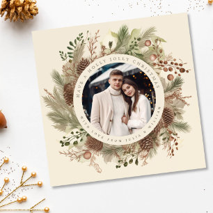 Cartes Pour Fêtes Annuelles Botanique verdure Noël photo noir carré