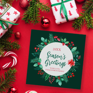 Cartes Pour Fêtes Annuelles Botaniques d'aquarelle peinte à la main avec Holly